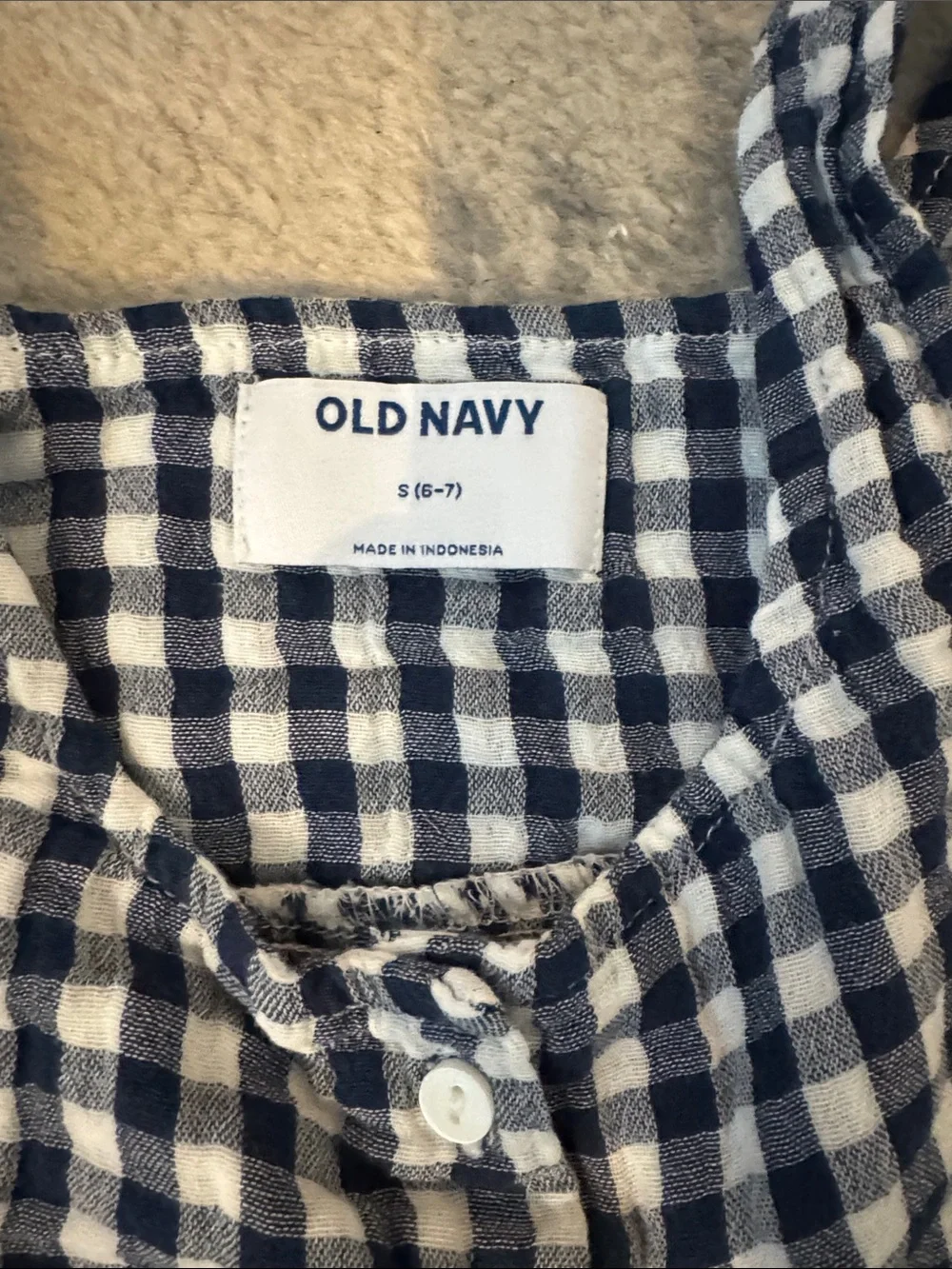 Old Navy Navy & White Gingham Shorts with Red Scallop Trim